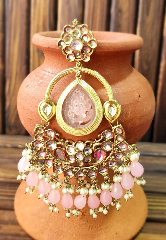 Dhadkane Baby Pink Kundan Jhumar Earrings
