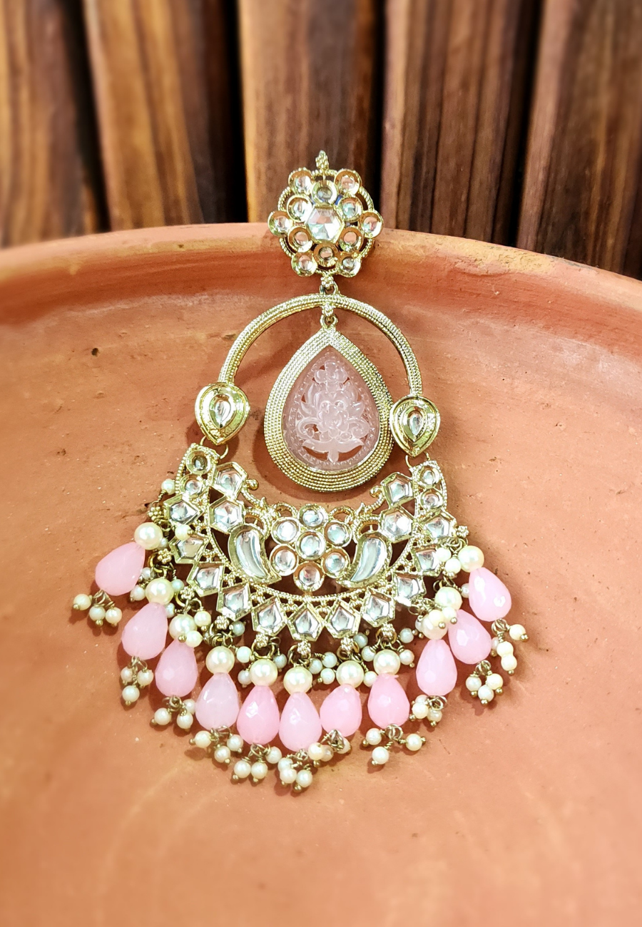 Dhadkane Baby Pink Kundan Jhumar Earrings