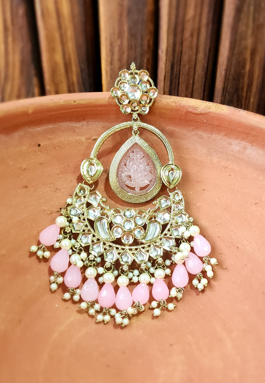 Dhadkane Baby Pink Kundan Jhumar Earrings