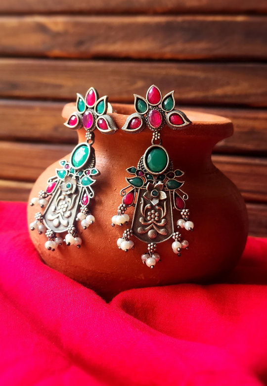 Roopwati Stone Oxidized Dangler Earrings