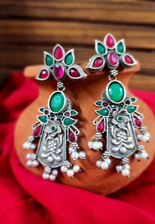 Roopwati Stone Oxidized Dangler Earrings