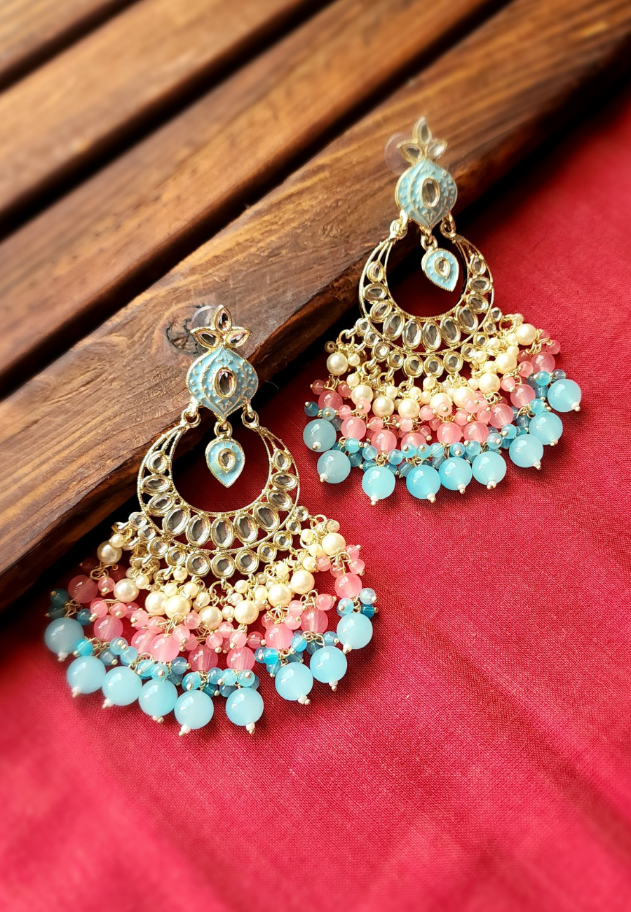 Taara Pink Blue Kundan Chandbali Earrings