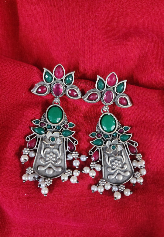 Roopwati Stone Oxidized Dangler Earrings