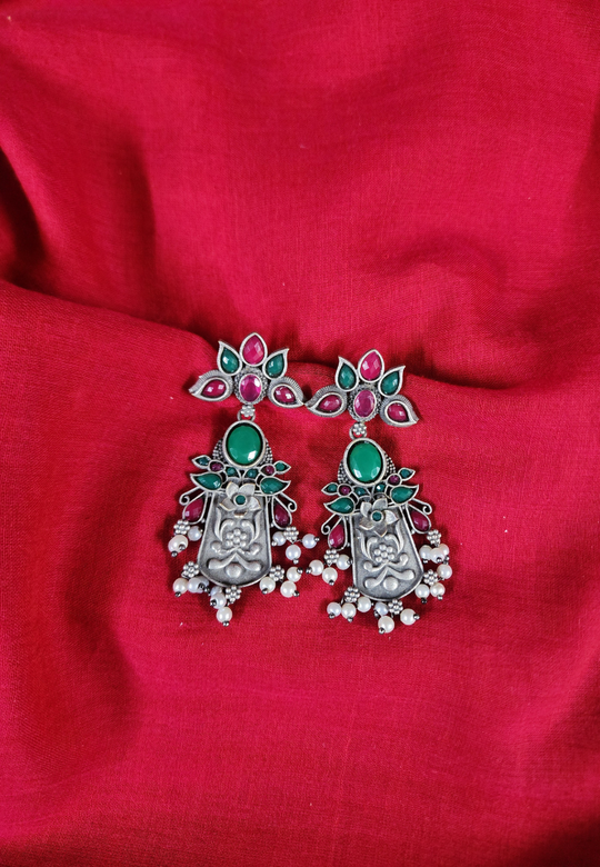 Roopwati Stone Oxidized Dangler Earrings