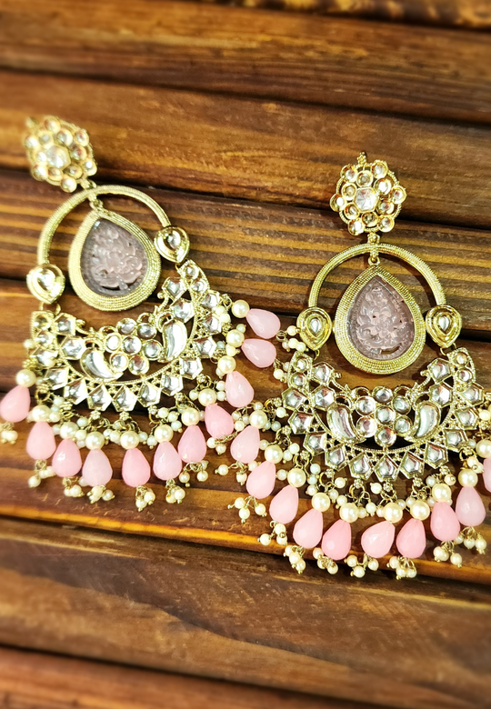 Dhadkane Baby Pink Kundan Jhumar Earrings
