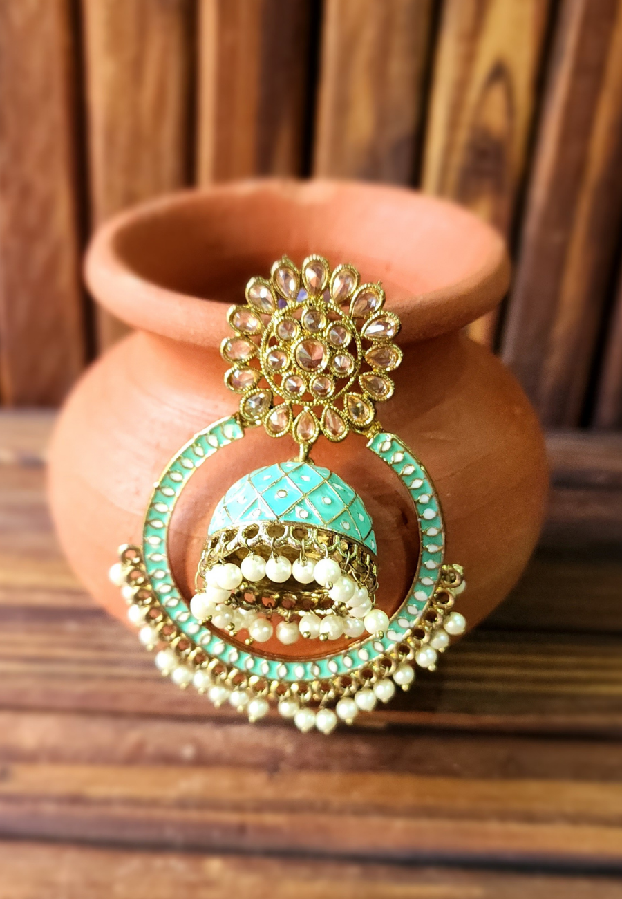 Purnima Turquoise Meenakari Jhumka Loop Earrings