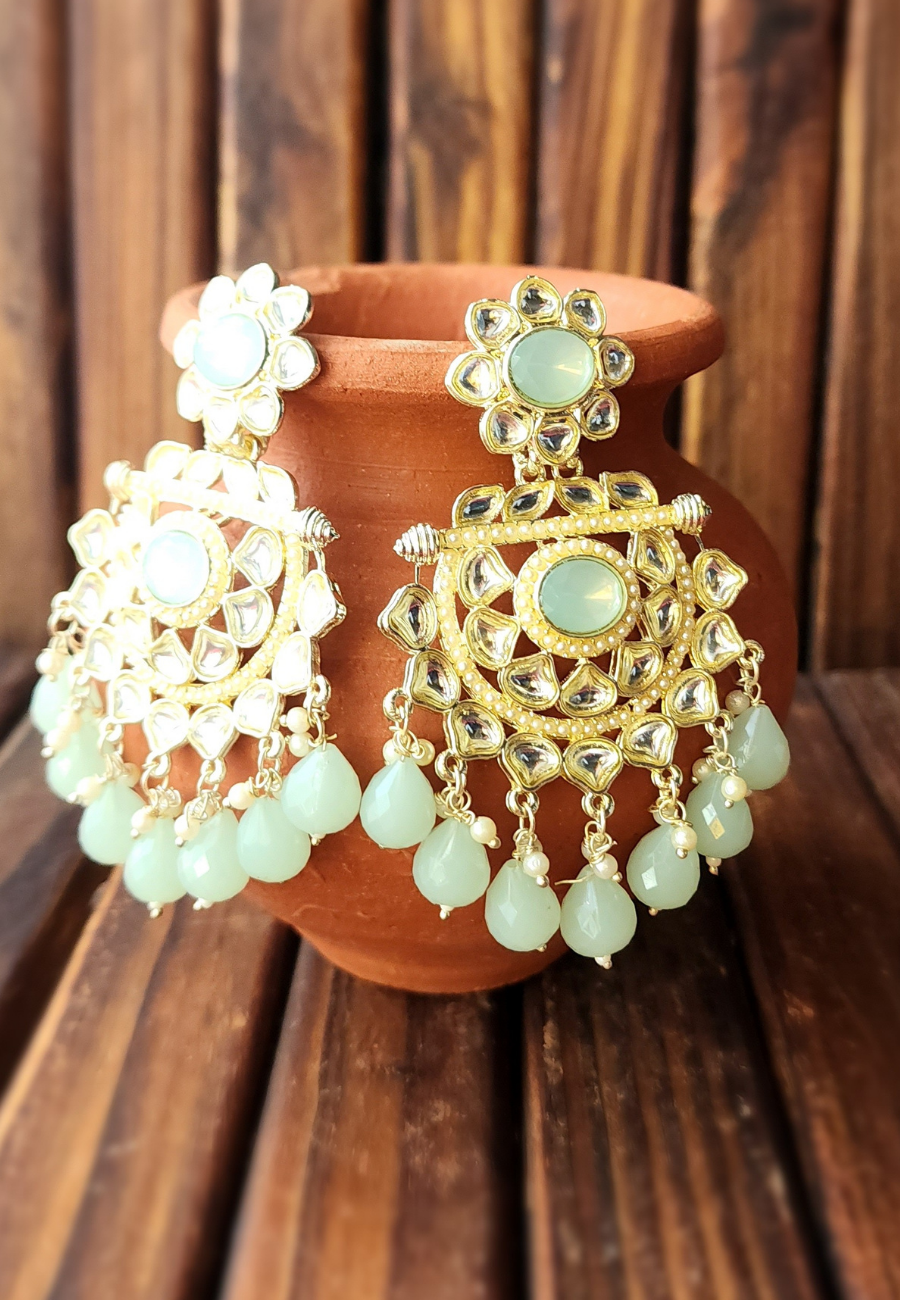 Ujjala Mint Kundan Polki Chandbali Earrings
