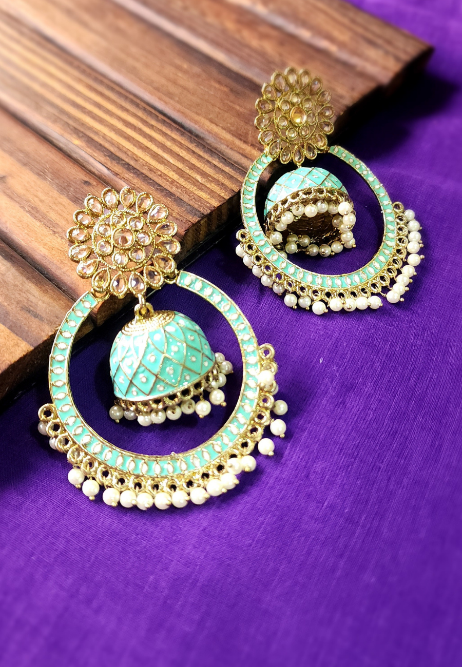 Purnima Turquoise Meenakari Jhumka Loop Earrings
