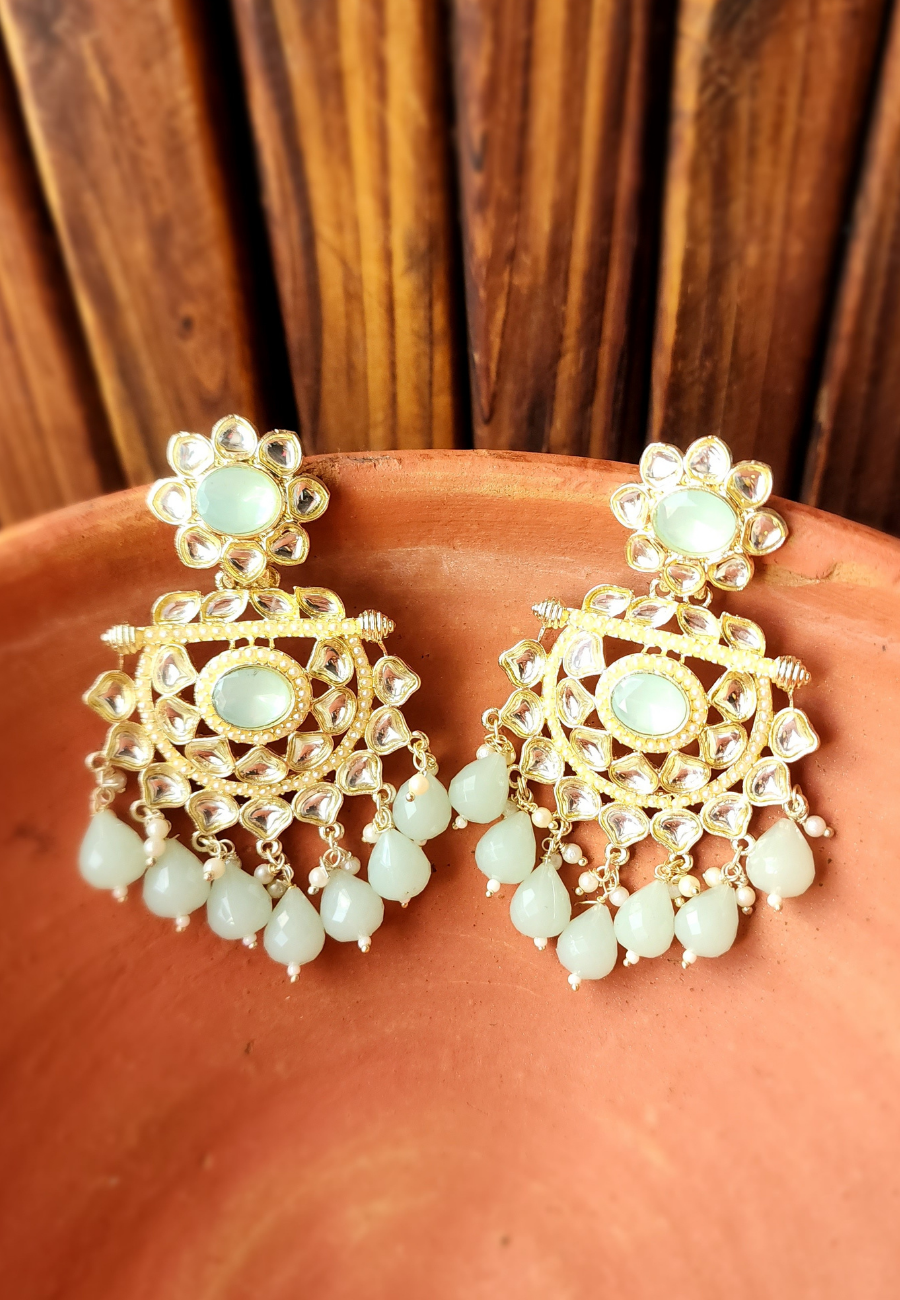 Ujjala Mint Kundan Polki Chandbali Earrings