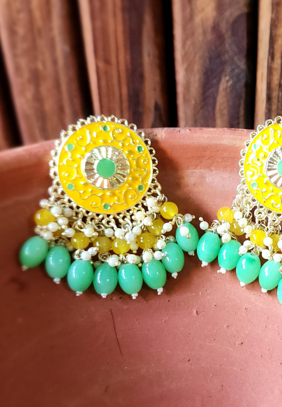 Aakshi Yellow Turquoise Meenakari Stud Earrings