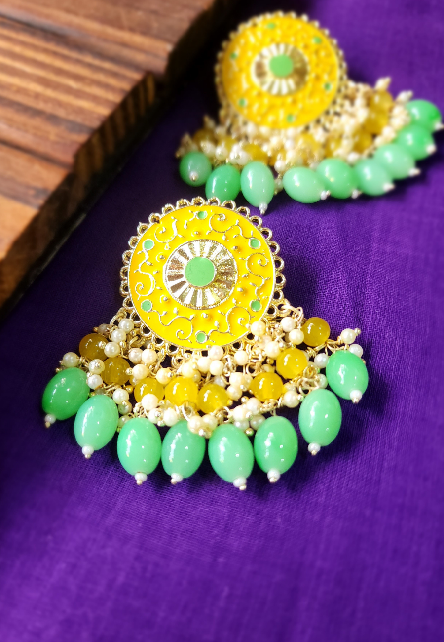 Aakshi Yellow Turquoise Meenakari Stud Earrings