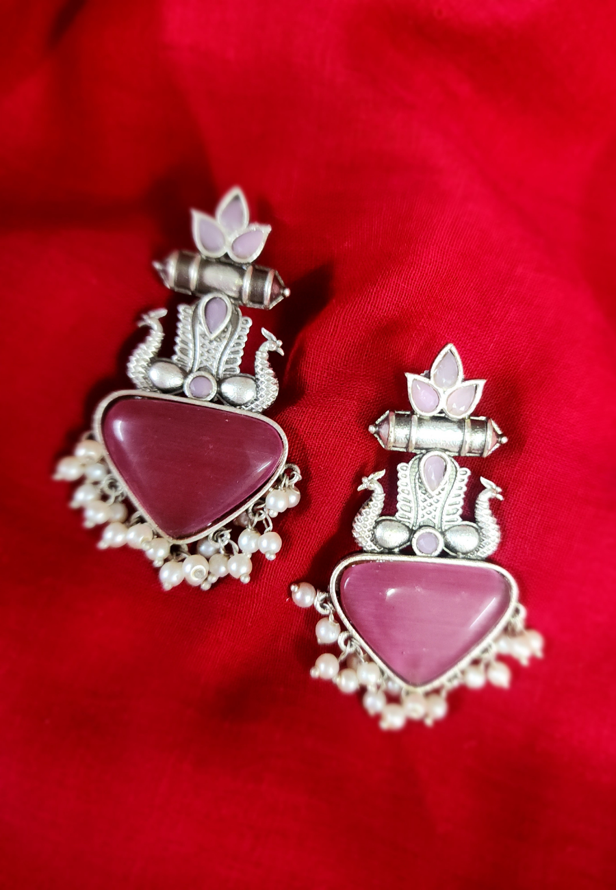 Dhriti Pink Monalisa Oxidized Dangler Earrings