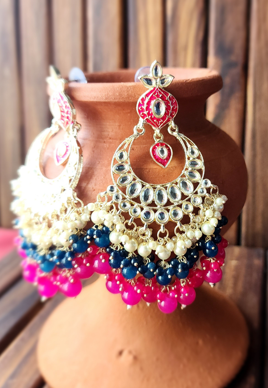 Taara Rani Blue Kundan Chandbali Earrings