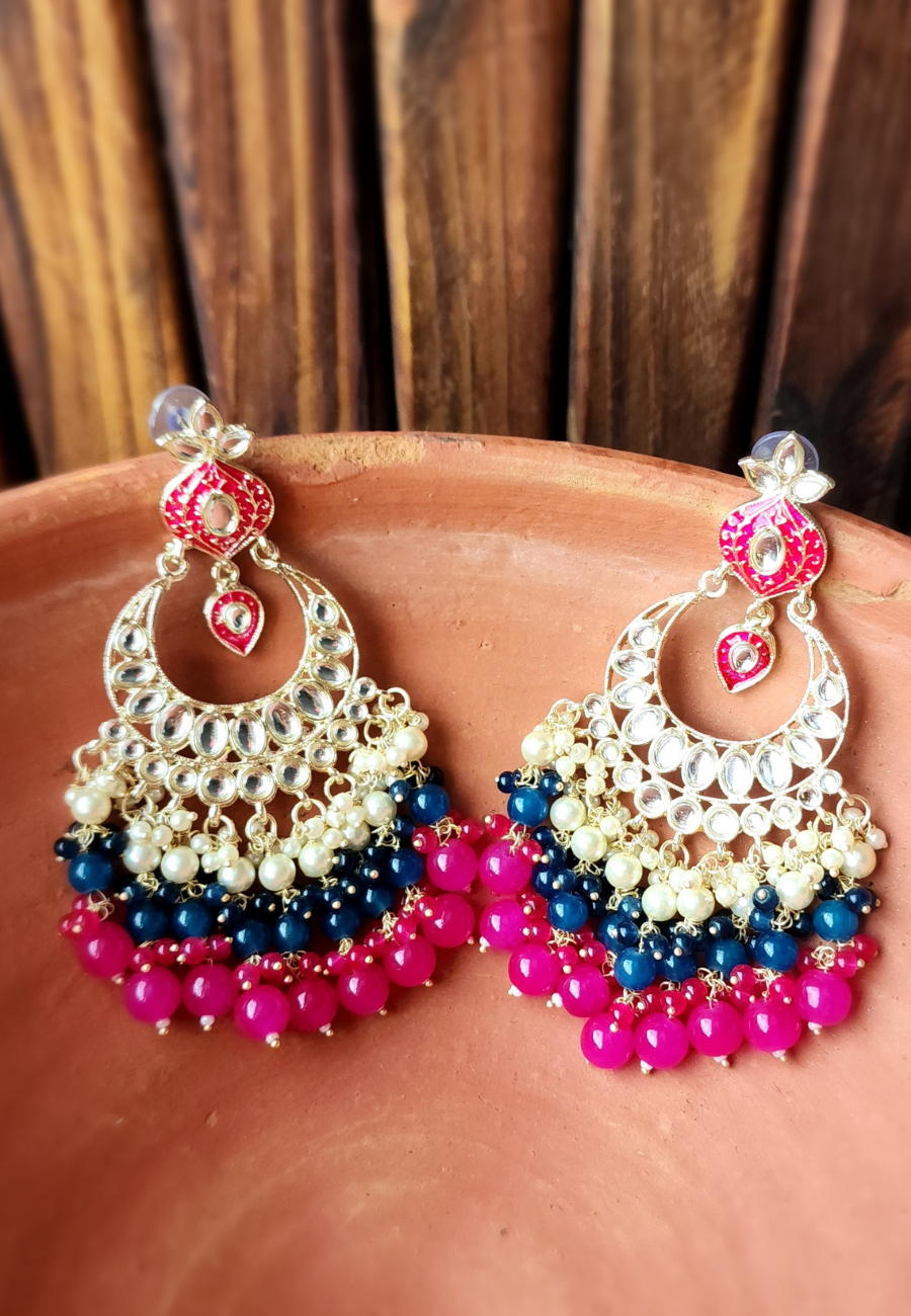 Taara Rani Blue Kundan Chandbali Earrings