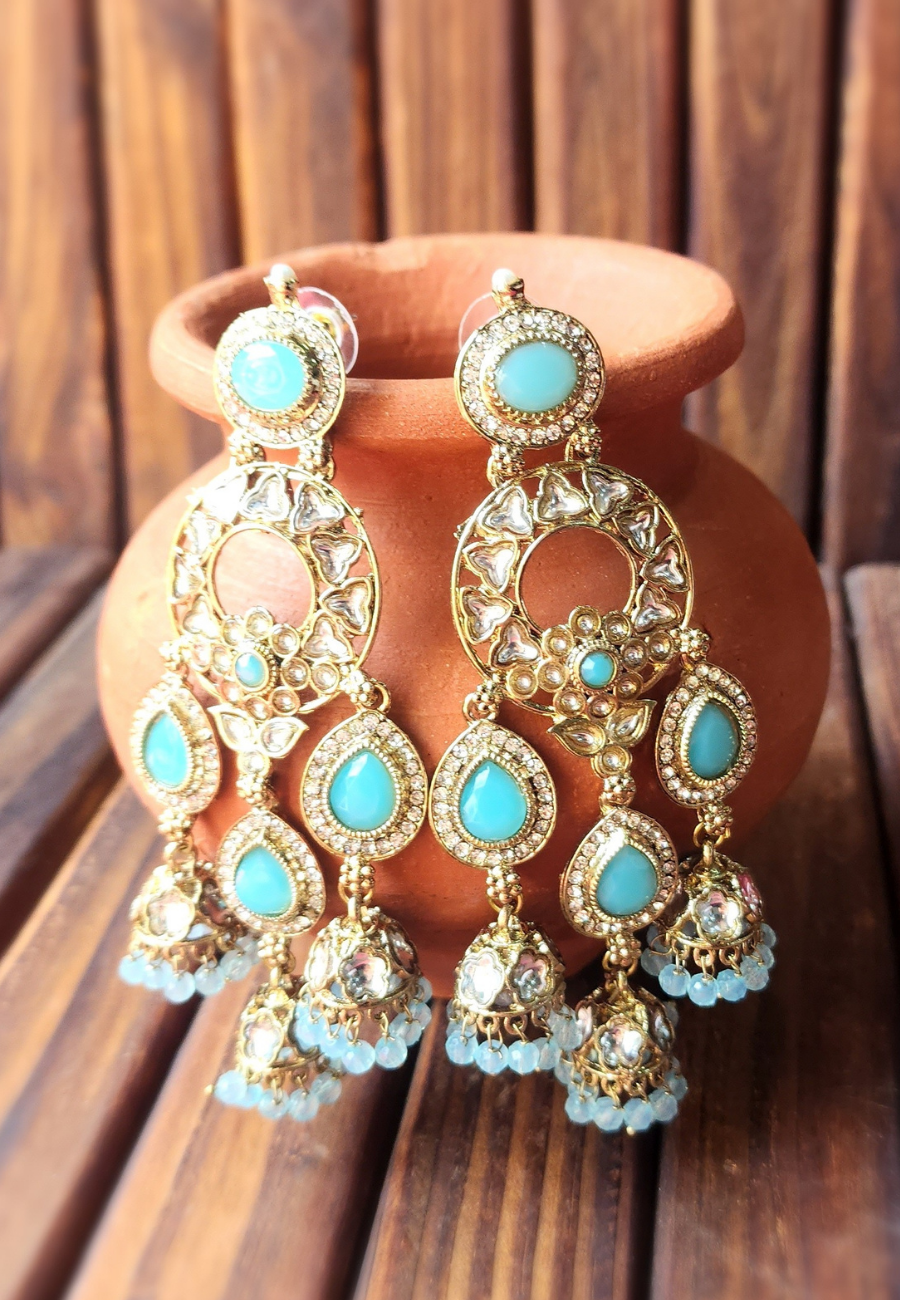 Padmavati Turquoise Kundan Dangler Earrings