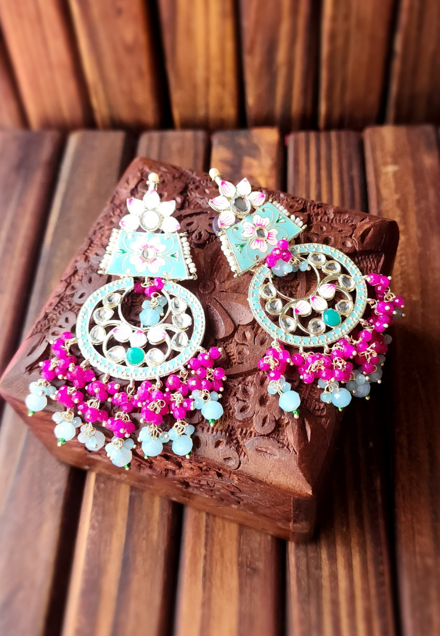 Qurbat Rani Blue Meenakari Jhumar Earrings
