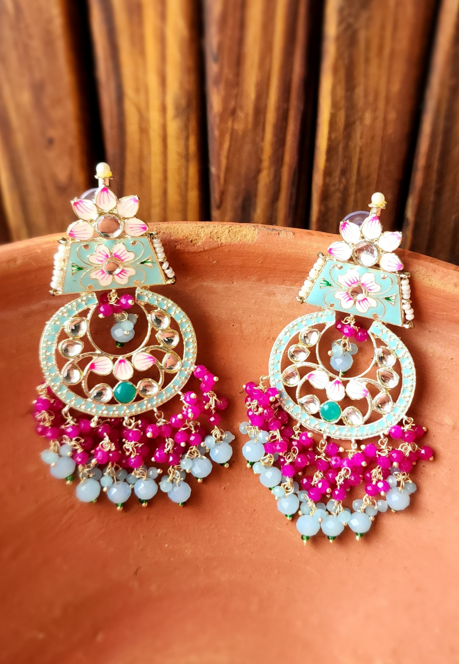 Qurbat Rani Blue Meenakari Jhumar Earrings