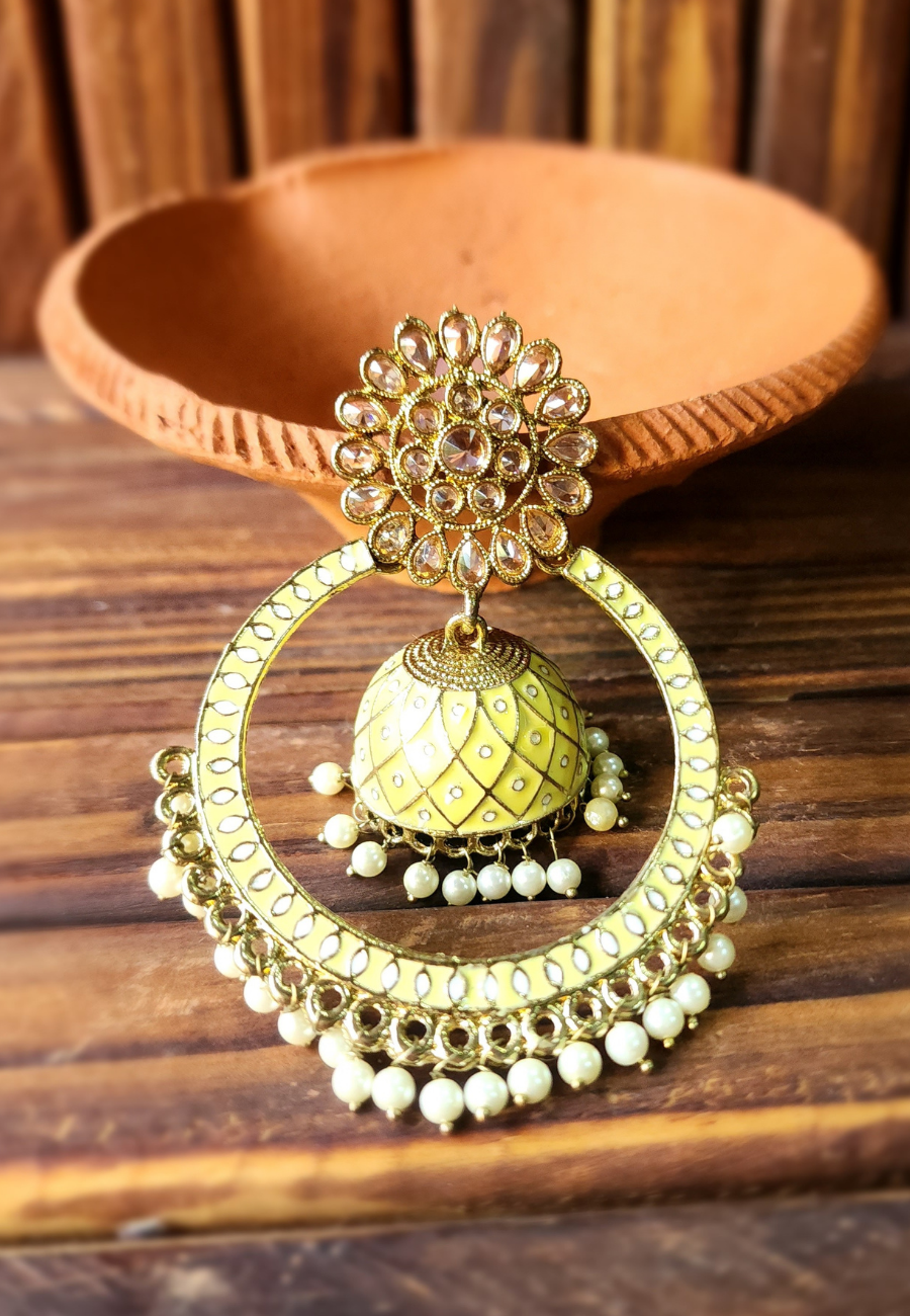 Purnima Yellow Meenakari Jhumka Loop Earrings
