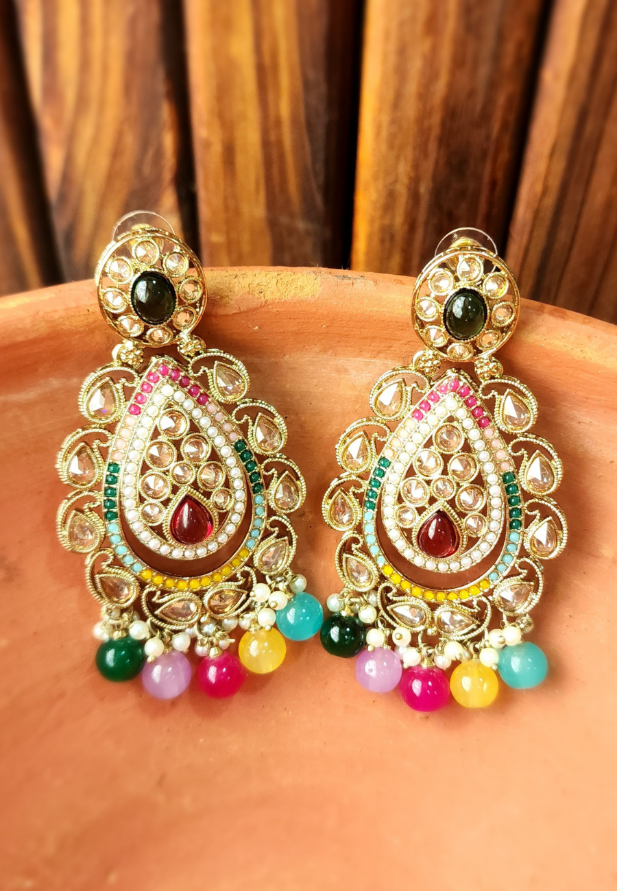 Alina Multi Colour Kundan Jhumar Earrings