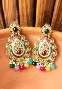 Alina Multi Colour Kundan Jhumar Earrings
