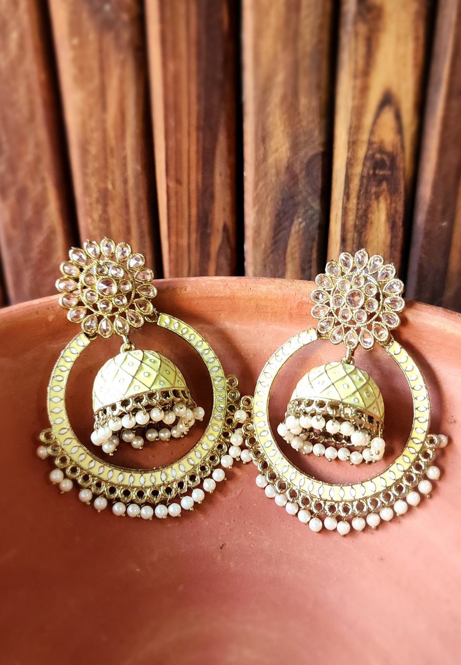 Purnima Yellow Meenakari Jhumka Loop Earrings