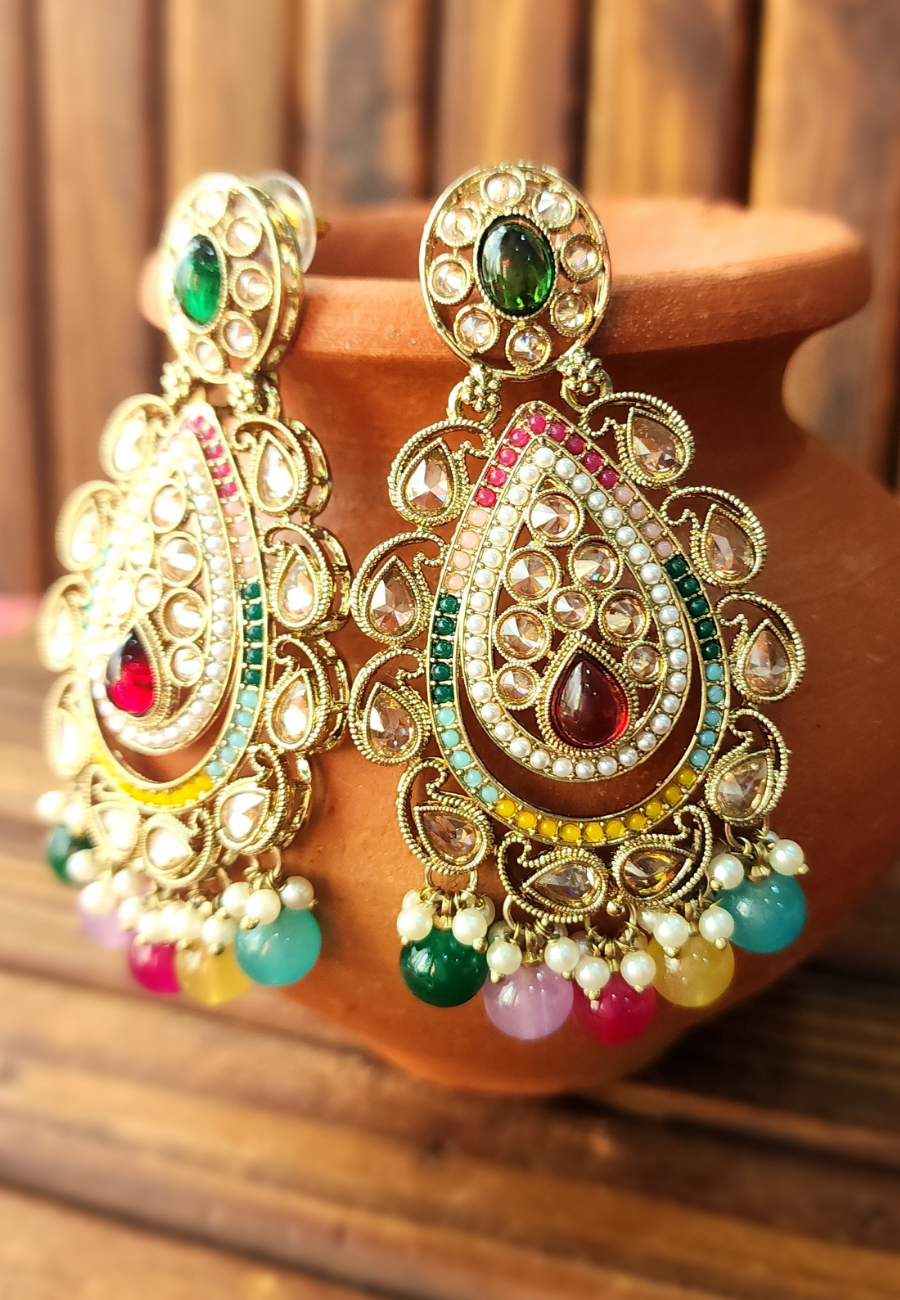 Alina Multi Colour Kundan Jhumar Earrings