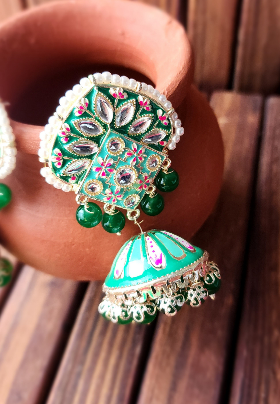 Muskaan Turquoise Meenakari Jhumka Earrings