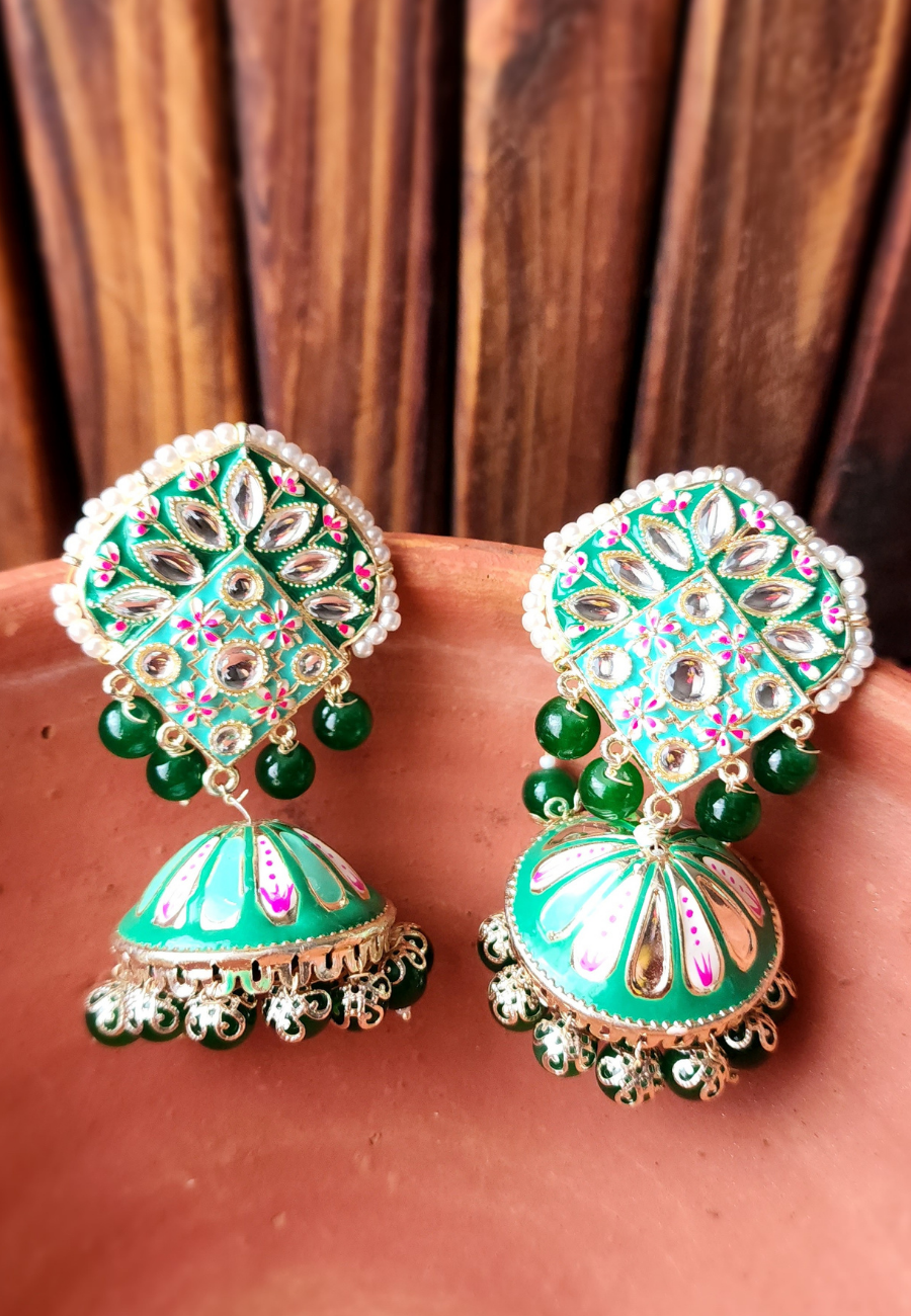 Muskaan Turquoise Meenakari Jhumka Earrings