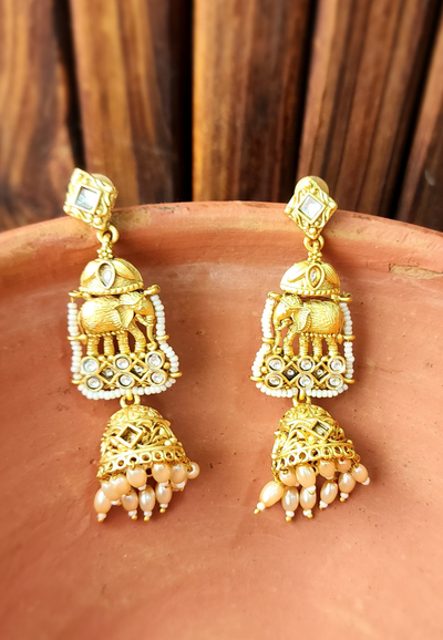 Aadhya Ivory Matt Temple Jhumka Earrings