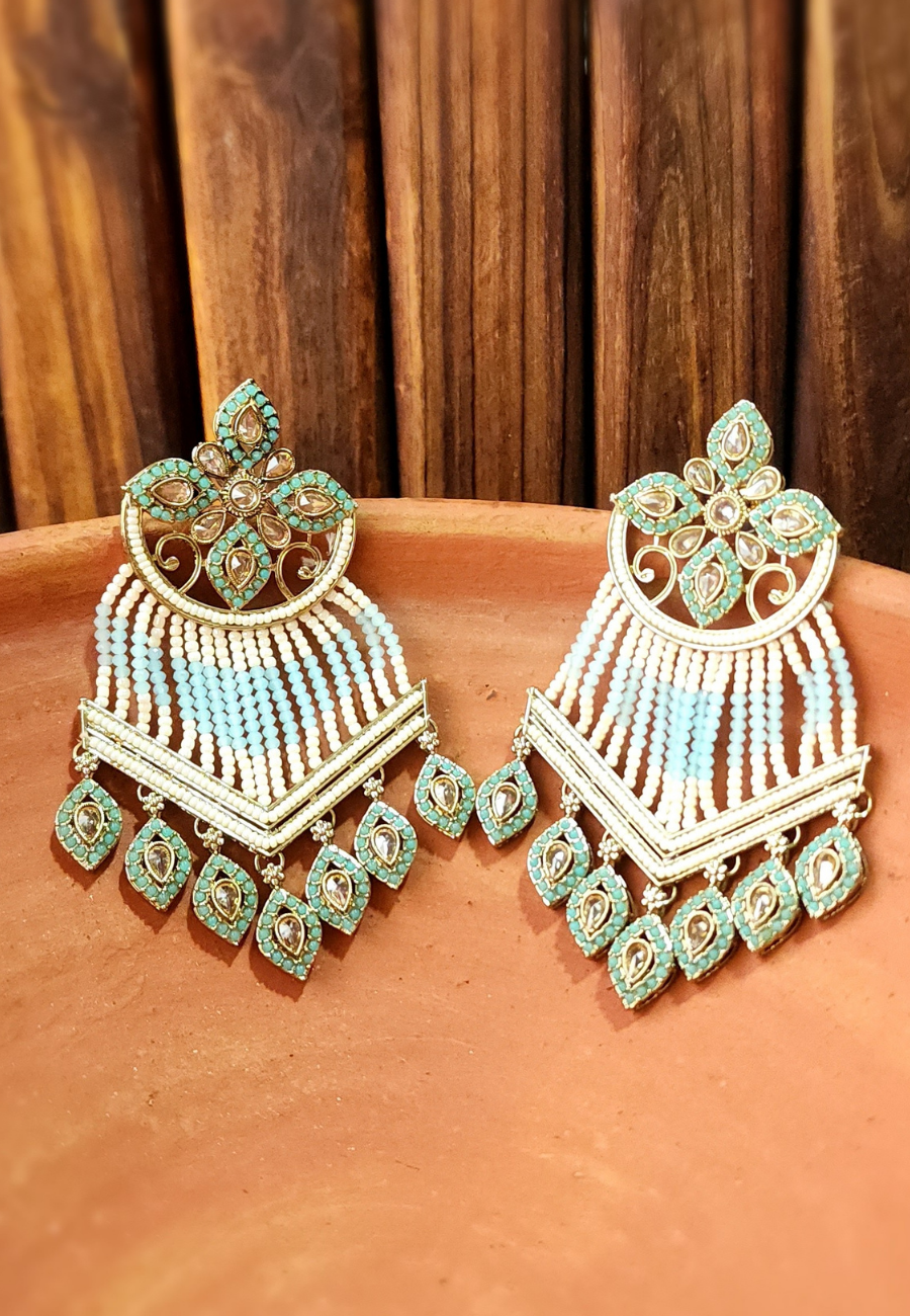 Zoya Turquoise White Piroi Jhumar Earrings