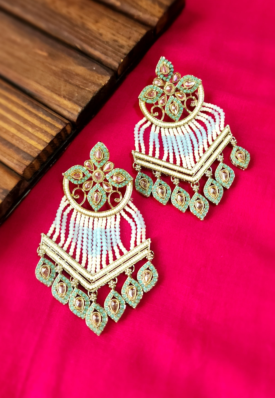 Zoya Turquoise White Piroi Jhumar Earrings