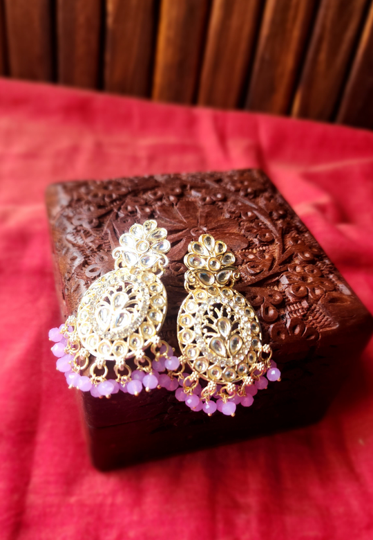 Anvi Baby Pink Kundan Dangler Earrings