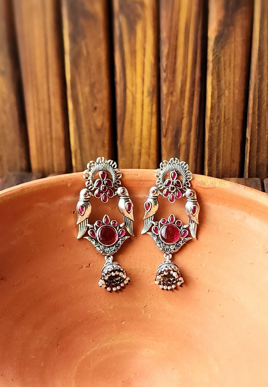 Panchi Red Oxidized Dangler Earrings