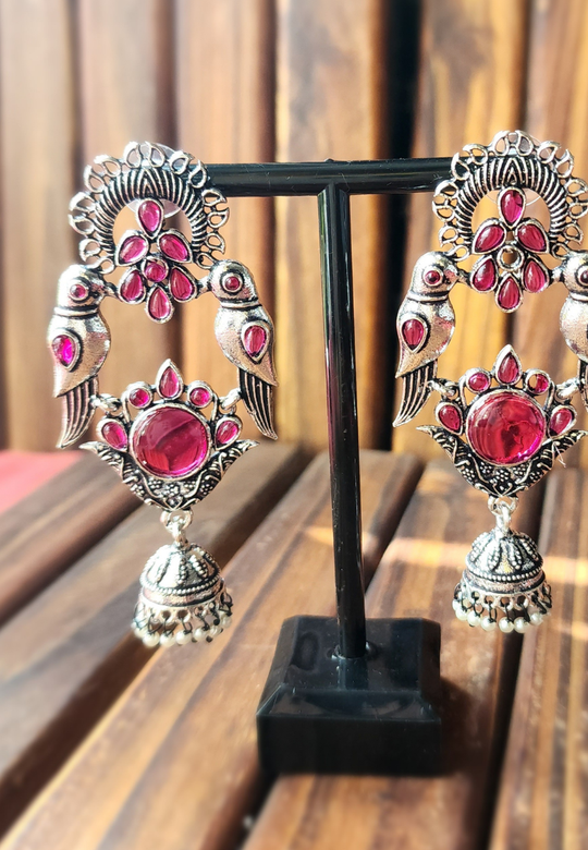 Panchi Red Oxidized Dangler Earrings