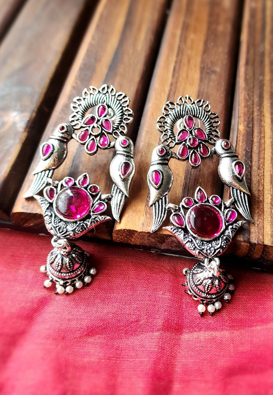 Panchi Red Oxidized Dangler Earrings