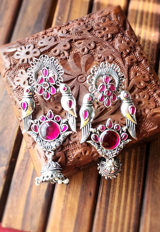 Panchi Red Oxidized Dangler Earrings