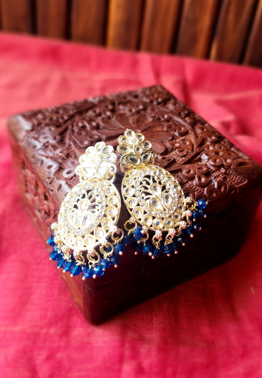 Anvi Royal Blue Kundan Dangler Earrings