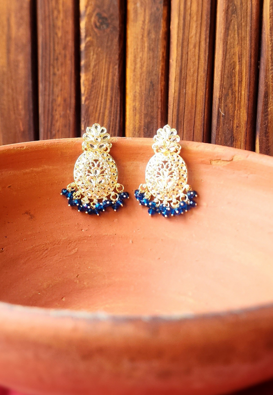 Anvi Royal Blue Kundan Dangler Earrings