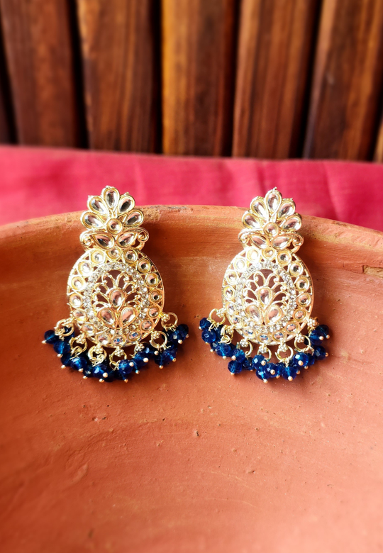 Anvi Royal Blue Kundan Dangler Earrings