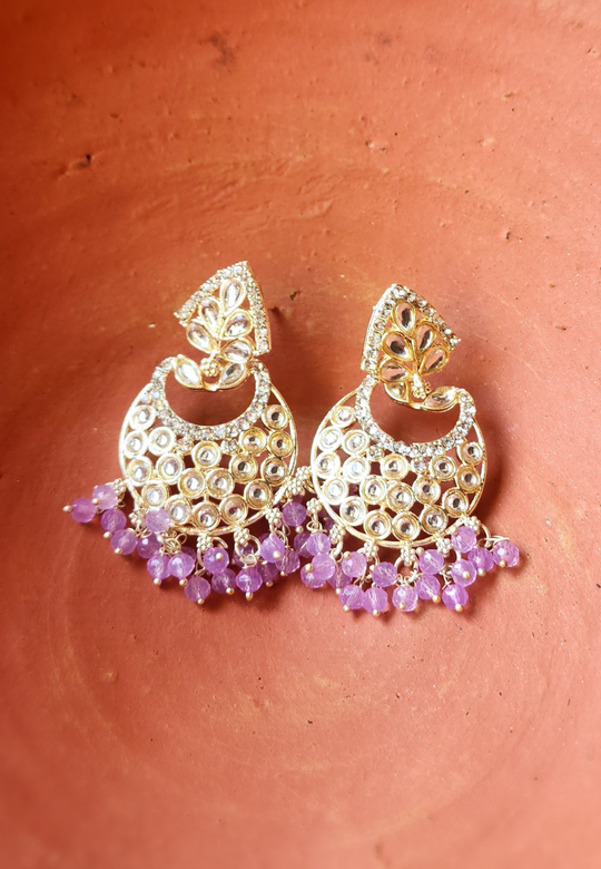 Saachi Purple Kundan Chandbali Earrings