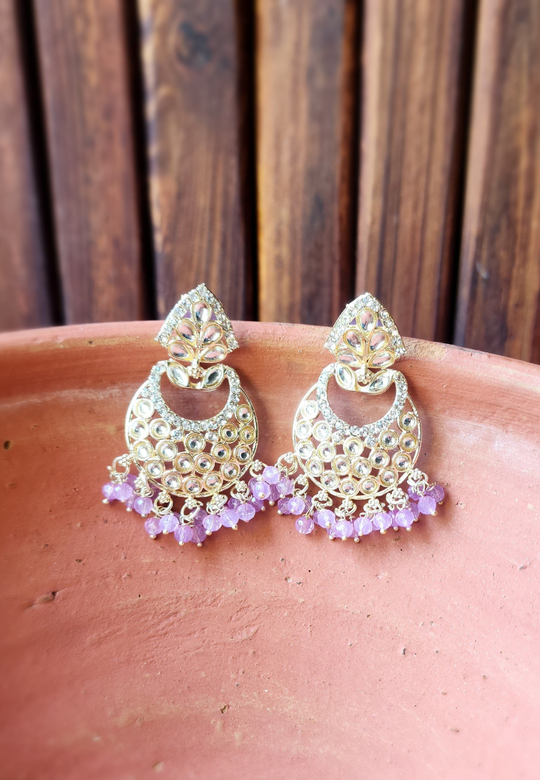 Saachi Purple Kundan Chandbali Earrings