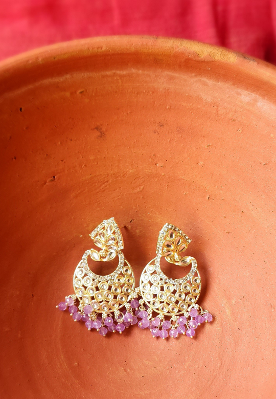 Saachi Purple Kundan Chandbali Earrings