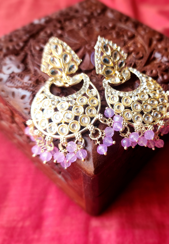 Saachi Purple Kundan Chandbali Earrings