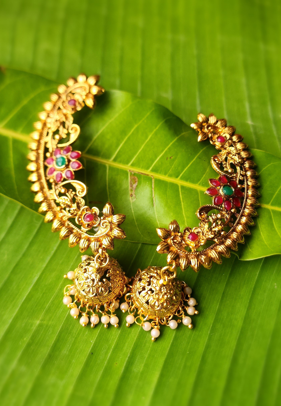 Pushpam Gold Temple Earcuff Earrings