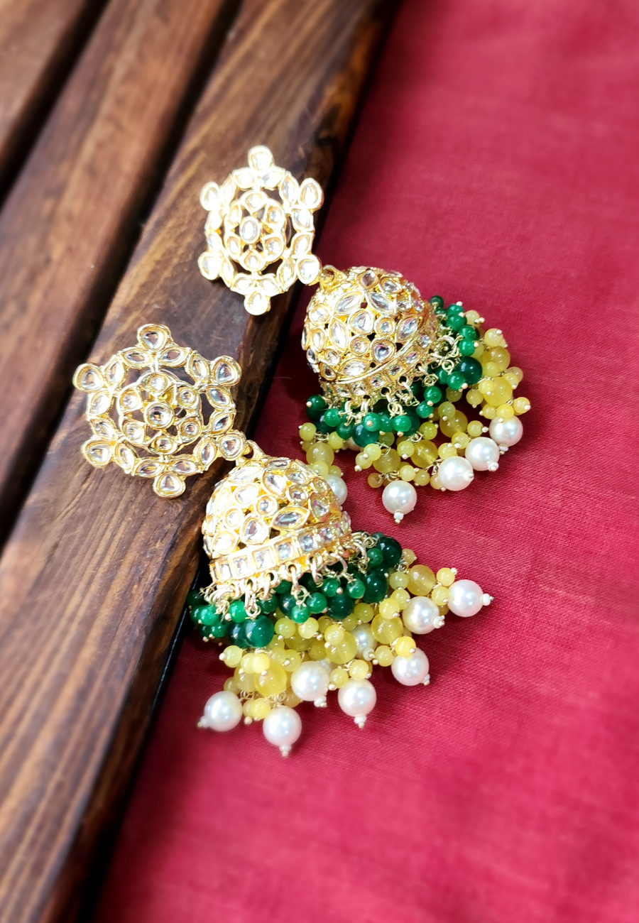Navya Mint Green Kundan Pearls Jhumka Earrings