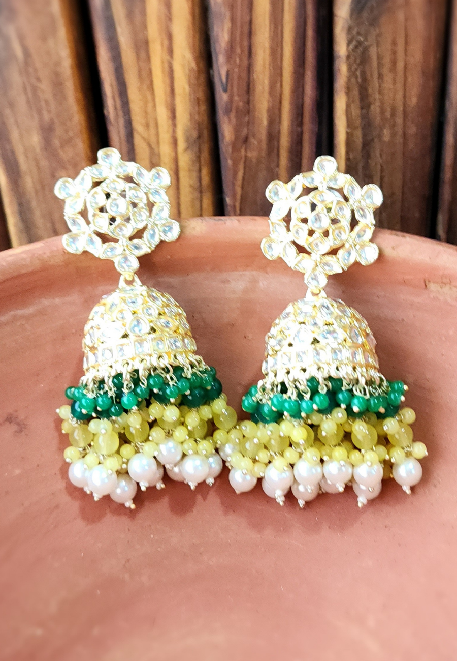 Navya Mint Green Kundan Pearls Jhumka Earrings