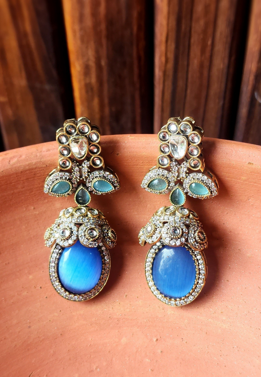 Zara Turquoise Monalisa Diamond Jhumka Earrings