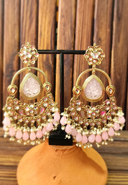 Dhadkane Baby Pink Kundan Jhumar Earrings