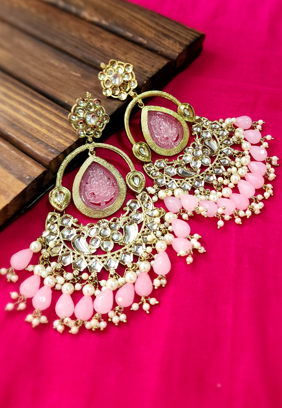 Dhadkane Baby Pink Kundan Jhumar Earrings