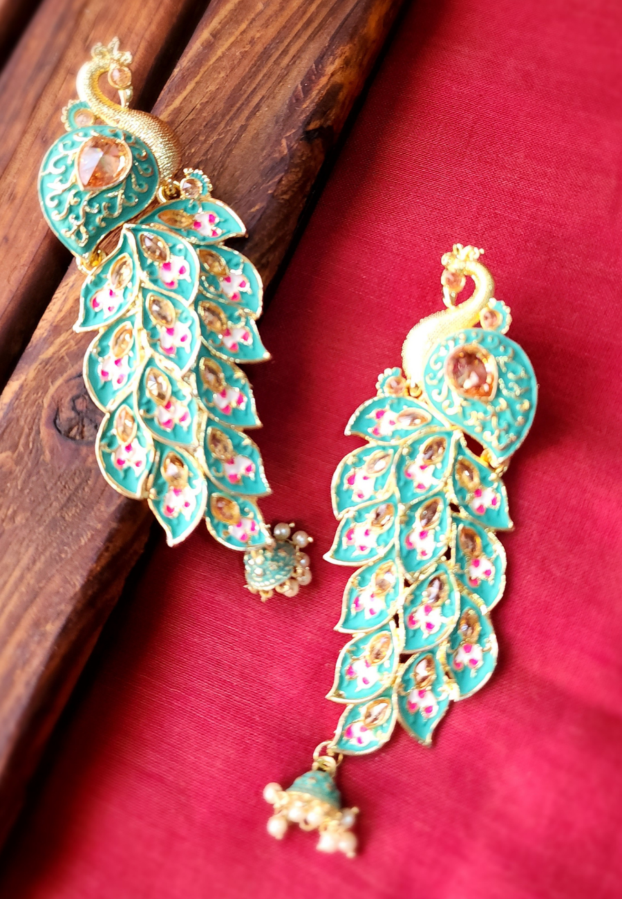 Peacock Turquoise Meenakari Dangler Earrings